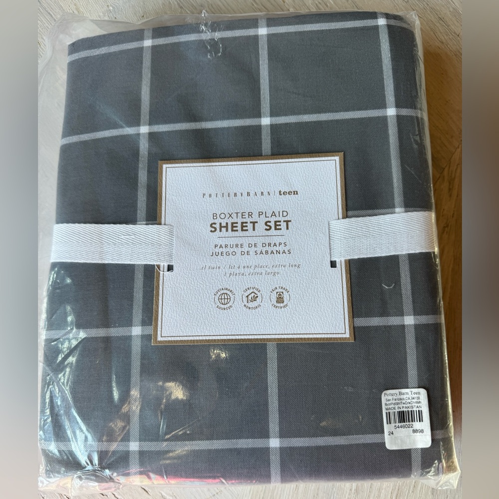 Pottery Barn Teen Boxter Plaid XL Twin Sheet Set | Gray Dorm Bedding